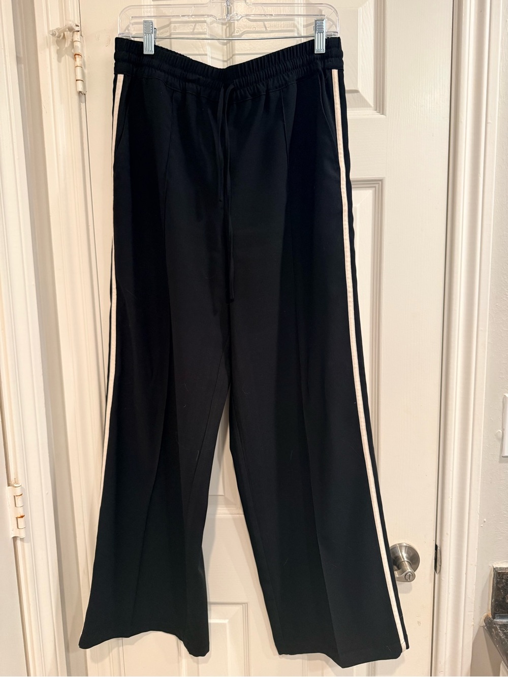 Evereve Black Track Pants with White Side Stripe